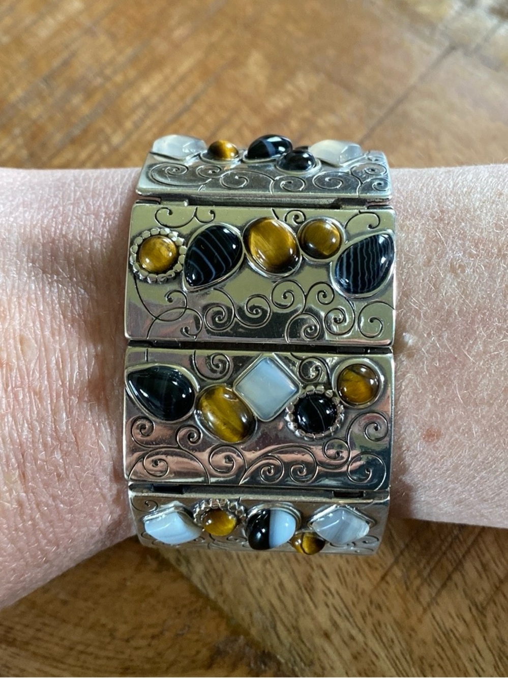 Retired Vintage Brighton Silver-Tone Multi-Stone Panel Bracelet